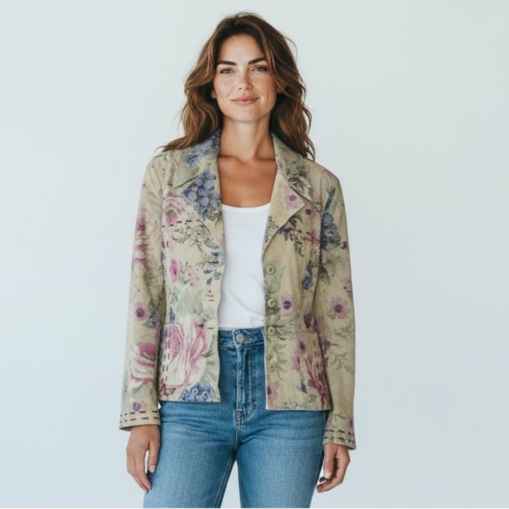 J Marco vintage Floral Leather Suede Jacket